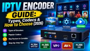IPTV encoder converting HDMI and SDI video into IP streams for multiple TVs