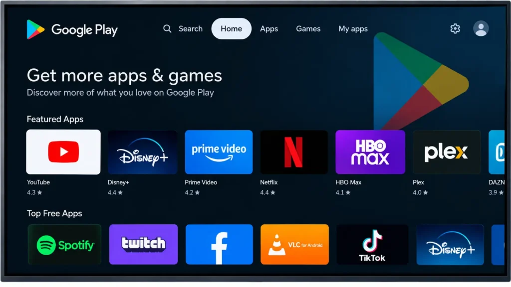Google Play Store open on an Android TV to install iMPlayer