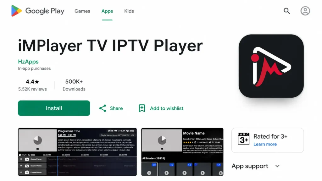 iMPlayer TV IPTV Player listing on Google Play by HzApps