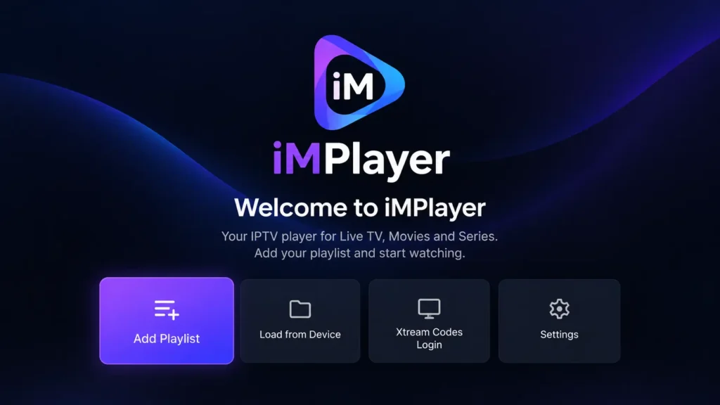 iMPlayer welcome screen after installation on Android TV