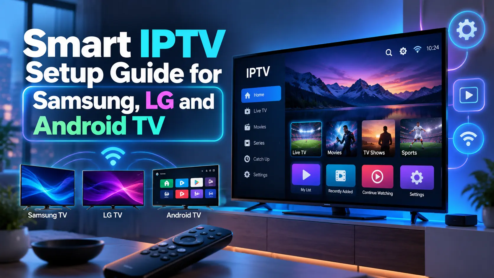 Smart IPTV app on a smart TV showing a channel list loaded from an M3U playlist