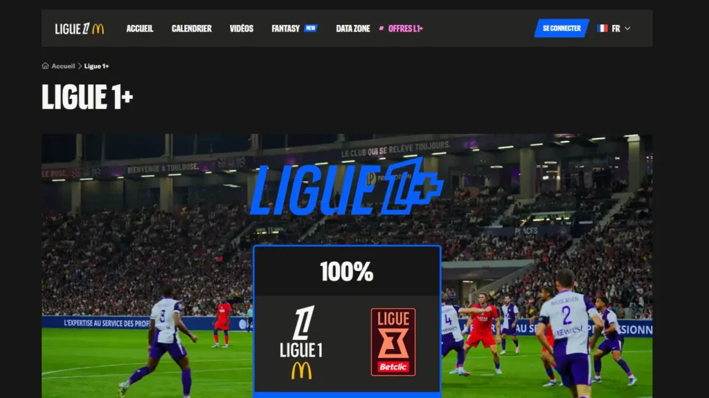 Ligue 1+ subscription page for streaming all 306 Ligue 1 matches