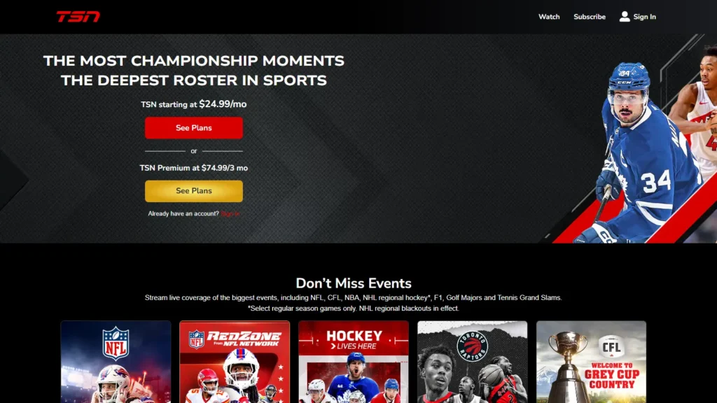 TSN Standard and Premium streaming plans with NFL, NBA and F1