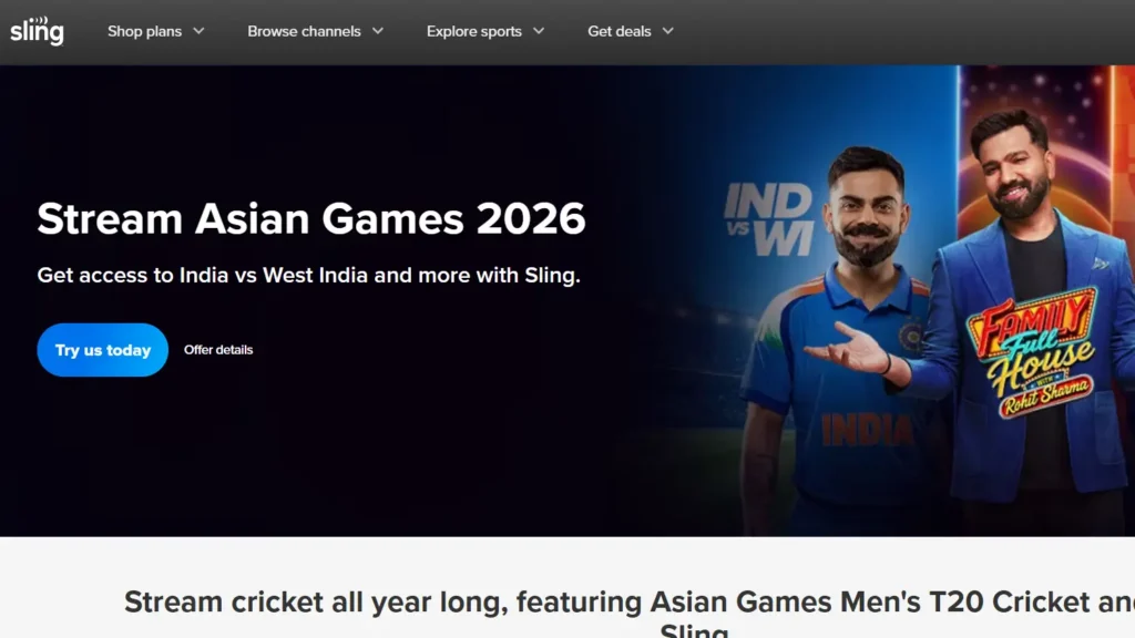 Sling TV Desi page with Hindi, Tamil and Telugu channel packs in the USA