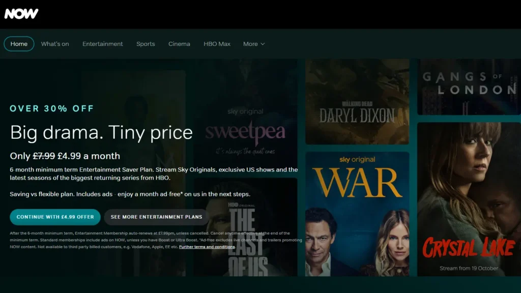 NOW UK streaming memberships for Entertainment, Cinema and Sports