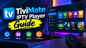 TiviMate IPTV player showing a cable-style TV guide on an Android TV