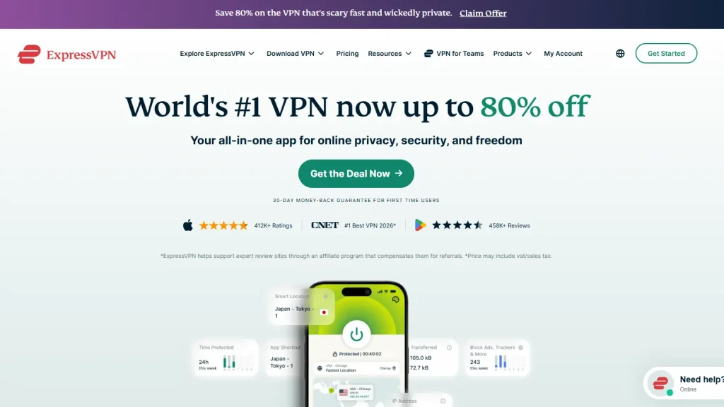 ExpressVPN app with the Lightway protocol and server locations