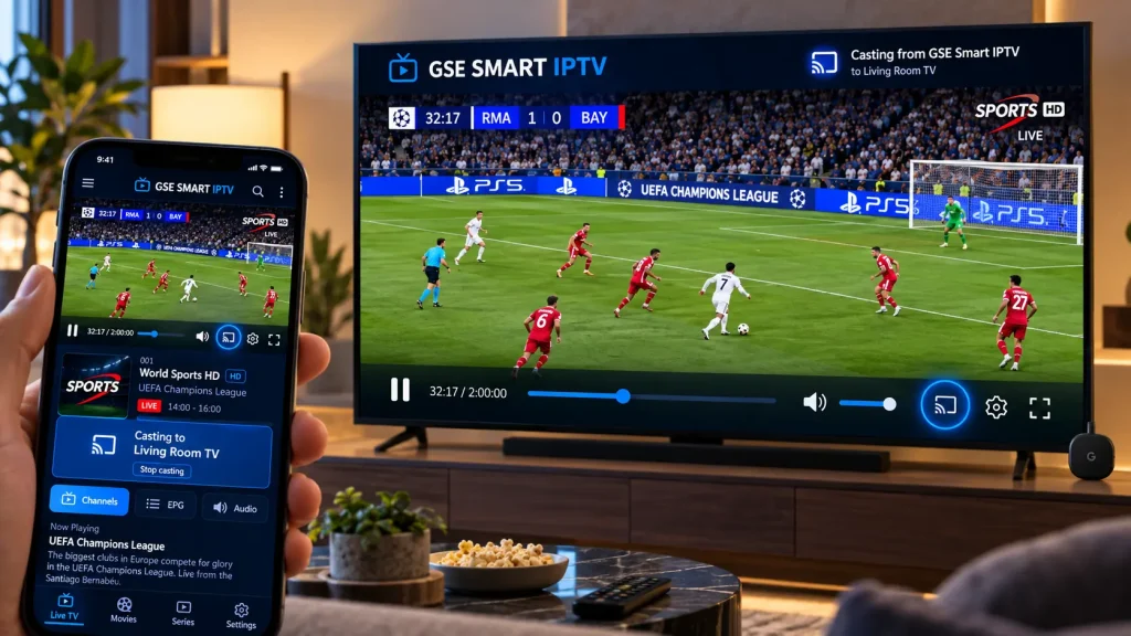 GSE Smart IPTV casting a live channel to a TV with Chromecast