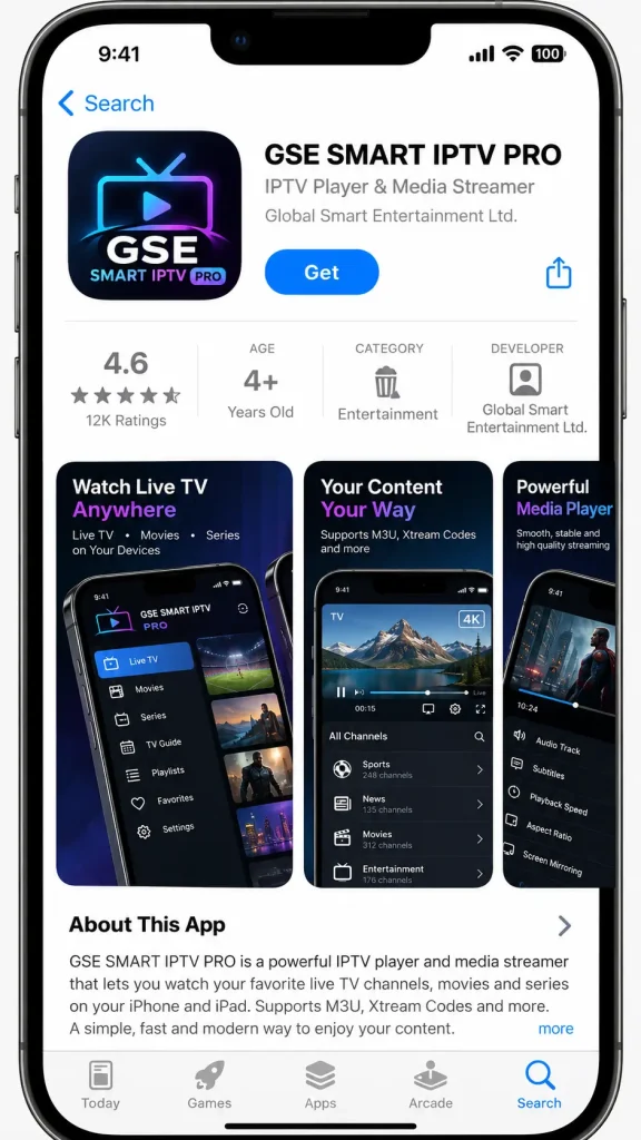 GSE SMART IPTV PRO App Store listing on iPhone