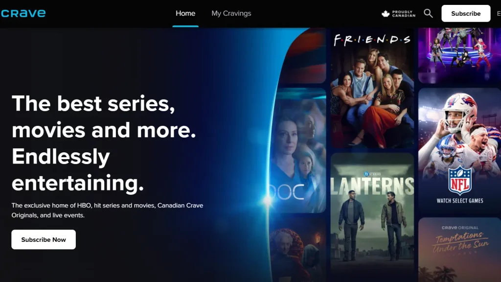 Crave streaming service showing HBO and CTV shows