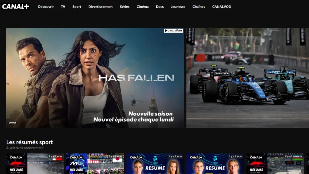 CANAL+ France subscription offers page showing Ciné Séries, Sport and La Totale