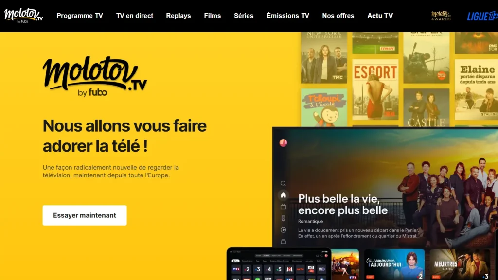 Molotov French IPTV app showing a live TV guide with French channels
