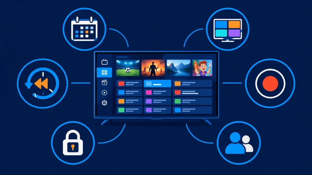 IPTV Smarters Pro features including EPG TV guide, multi-screen and parental controls