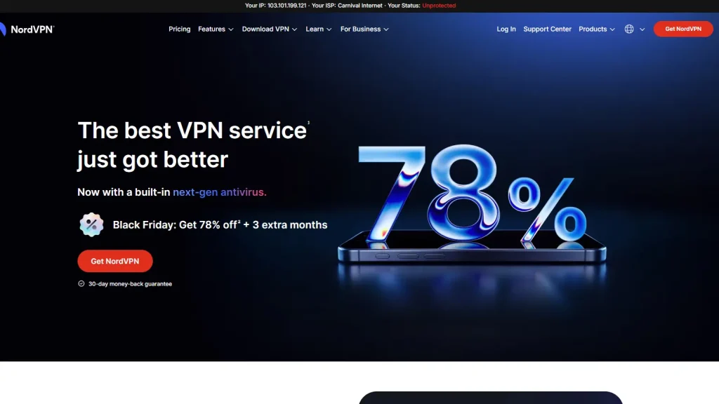 NordVPN app connected with the NordLynx protocol for IPTV streaming