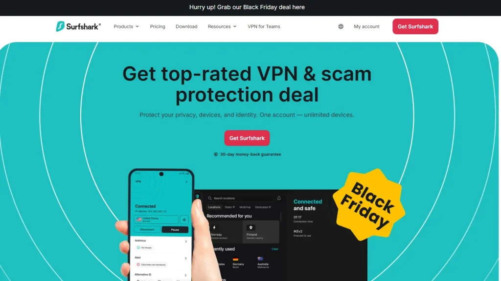 Surfshark VPN app on Fire TV with unlimited device support